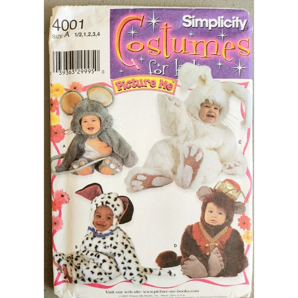 Simplicity Sewing Pattern Costumes For Kids Mouse Dog Bunny Monkey Uncut